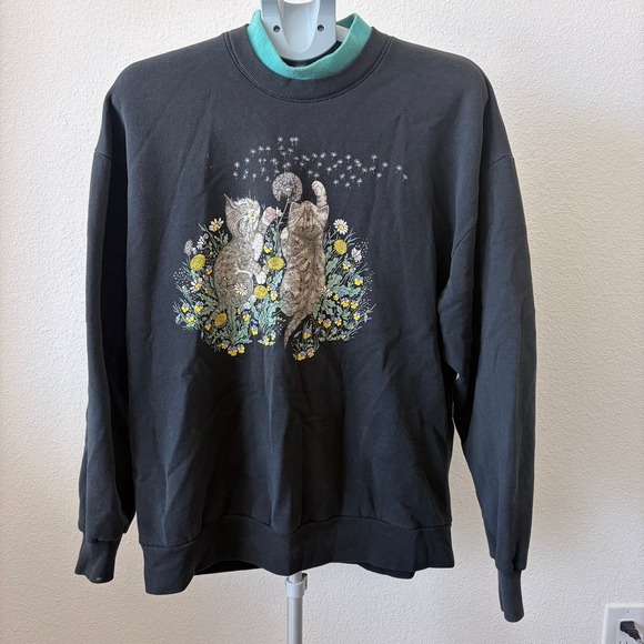 Jerzees Tops - Vintage Jerzees Calico Harbor Kittens Dandelion‎ Sweatshirt Black XL Made in USA